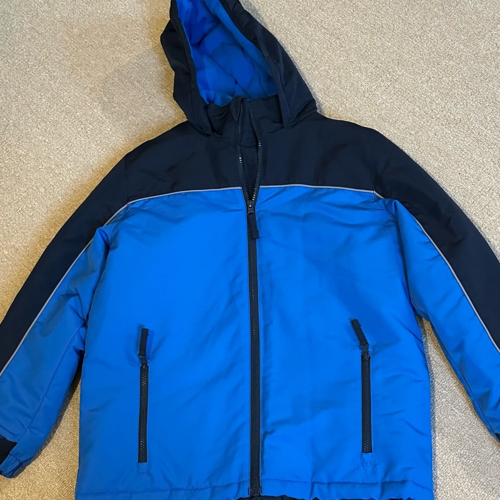 Kids winter coat - Athletech - boys size L 10/12 hooded blue black
